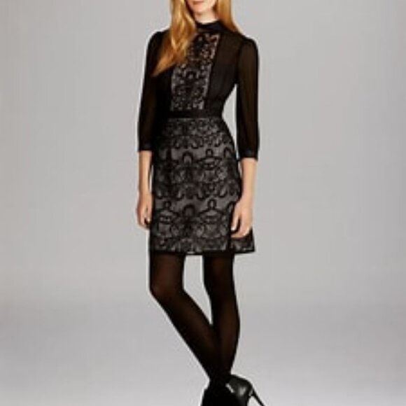 Karen Millen Black Graphic Lace Embroidery Dress, Size 6 - Picture 2 of 5